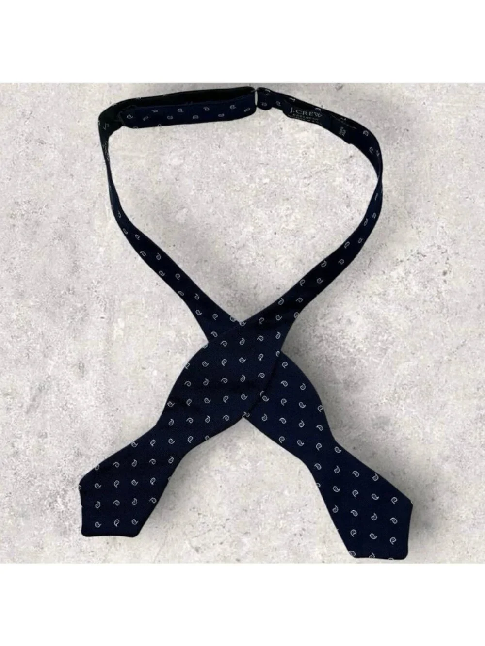 J. CREW Silk Self Bow Tie USA Navy Blue Paisley W:2